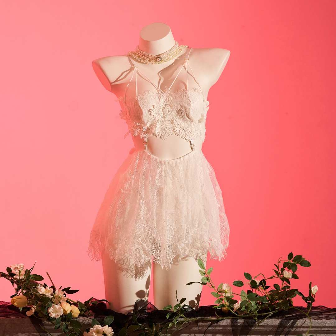 初恋【130-210】大码白色性感纯欲蕾丝镂空睡裙洛丽塔