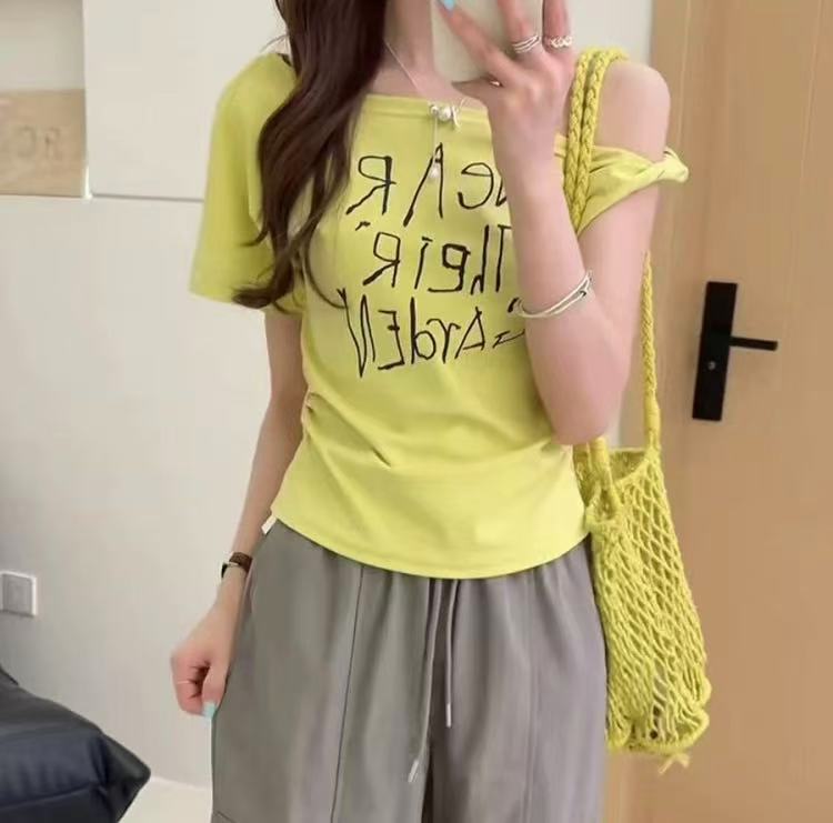 【宝贝家】80178斜肩弹力棉T恤