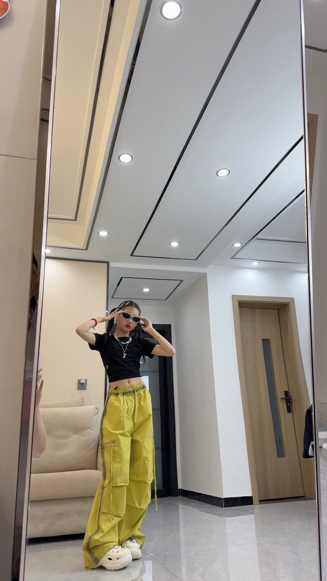 新款飘带拉链工装裤高腰宽松阔腿裤休闲百搭长裤