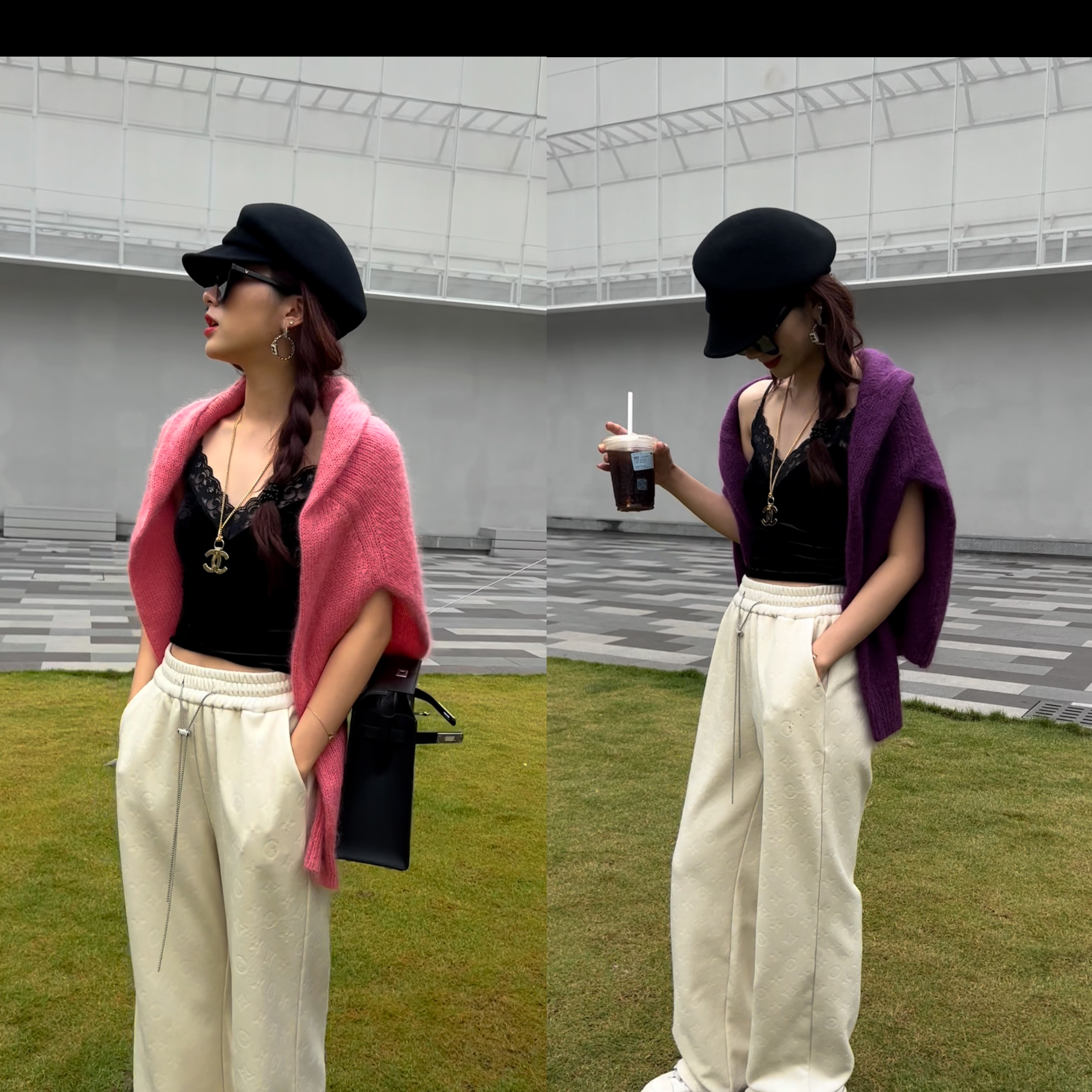 YS服饰欧货高级感暗纹松紧腰抽绳阔腿裤女宽松显瘦百搭休闲长裤