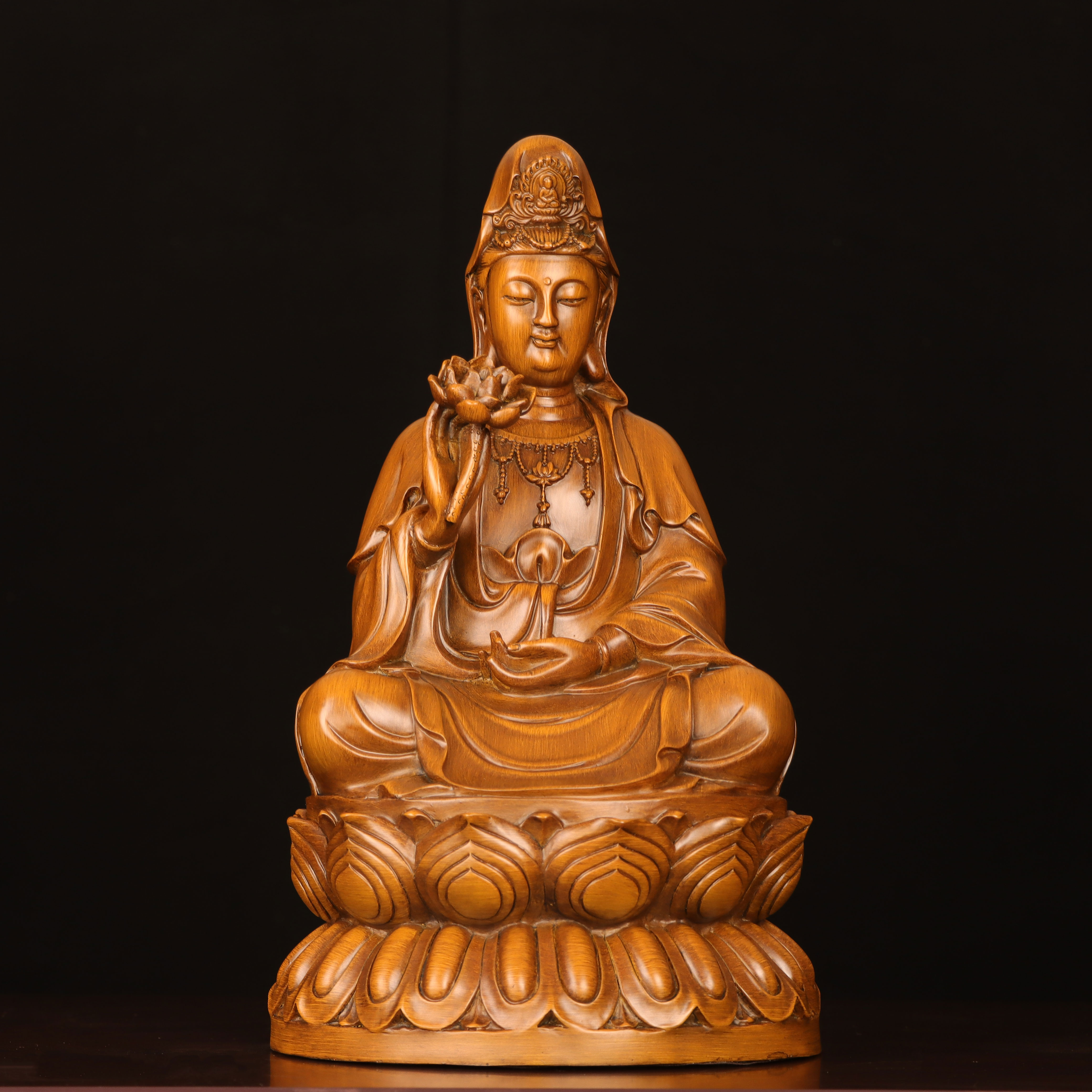 大号拈花坐莲观音摆件观世音菩萨佛像工艺品供奉家居客厅玄关摆设
