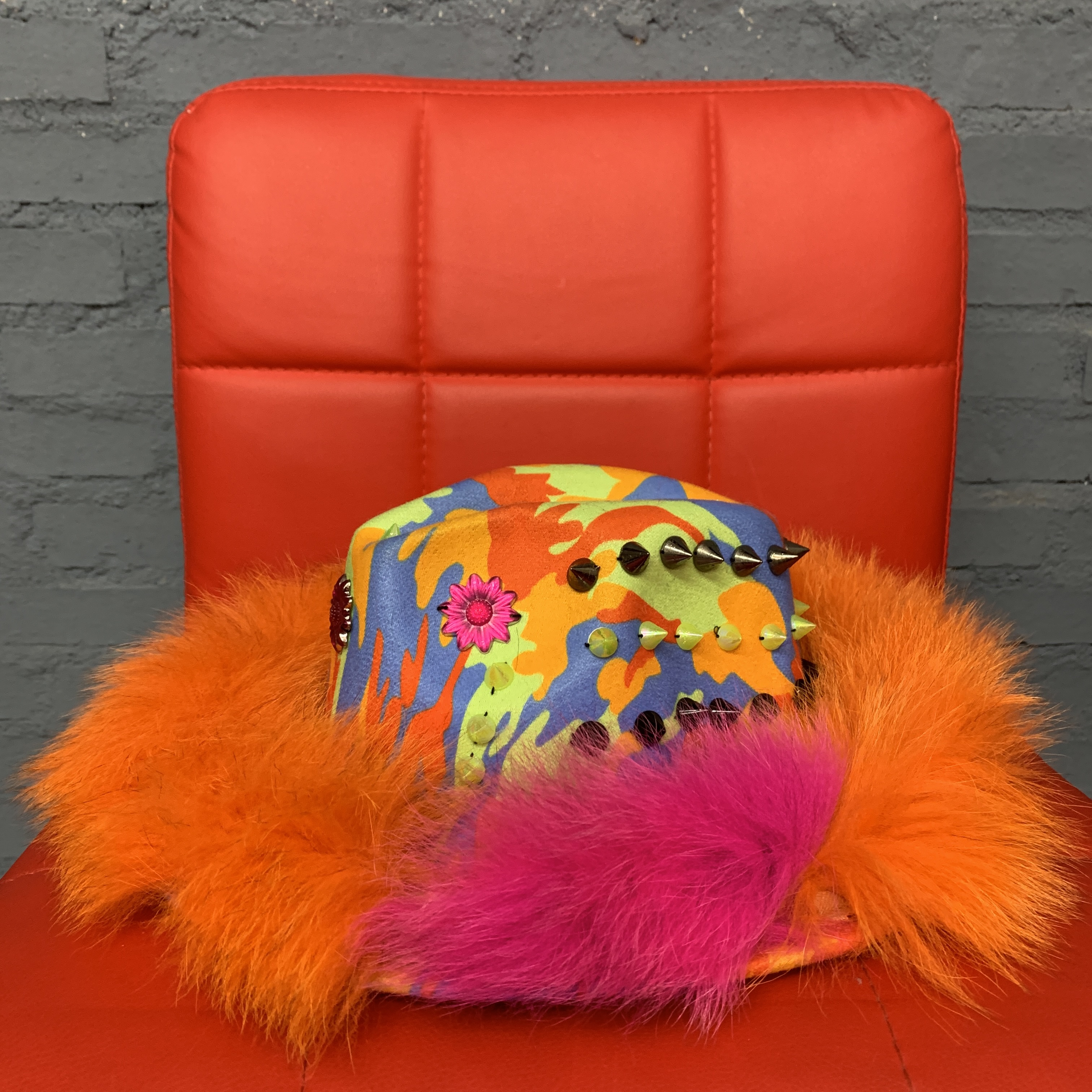 冬潮牌毛毛拼接扎染礼帽