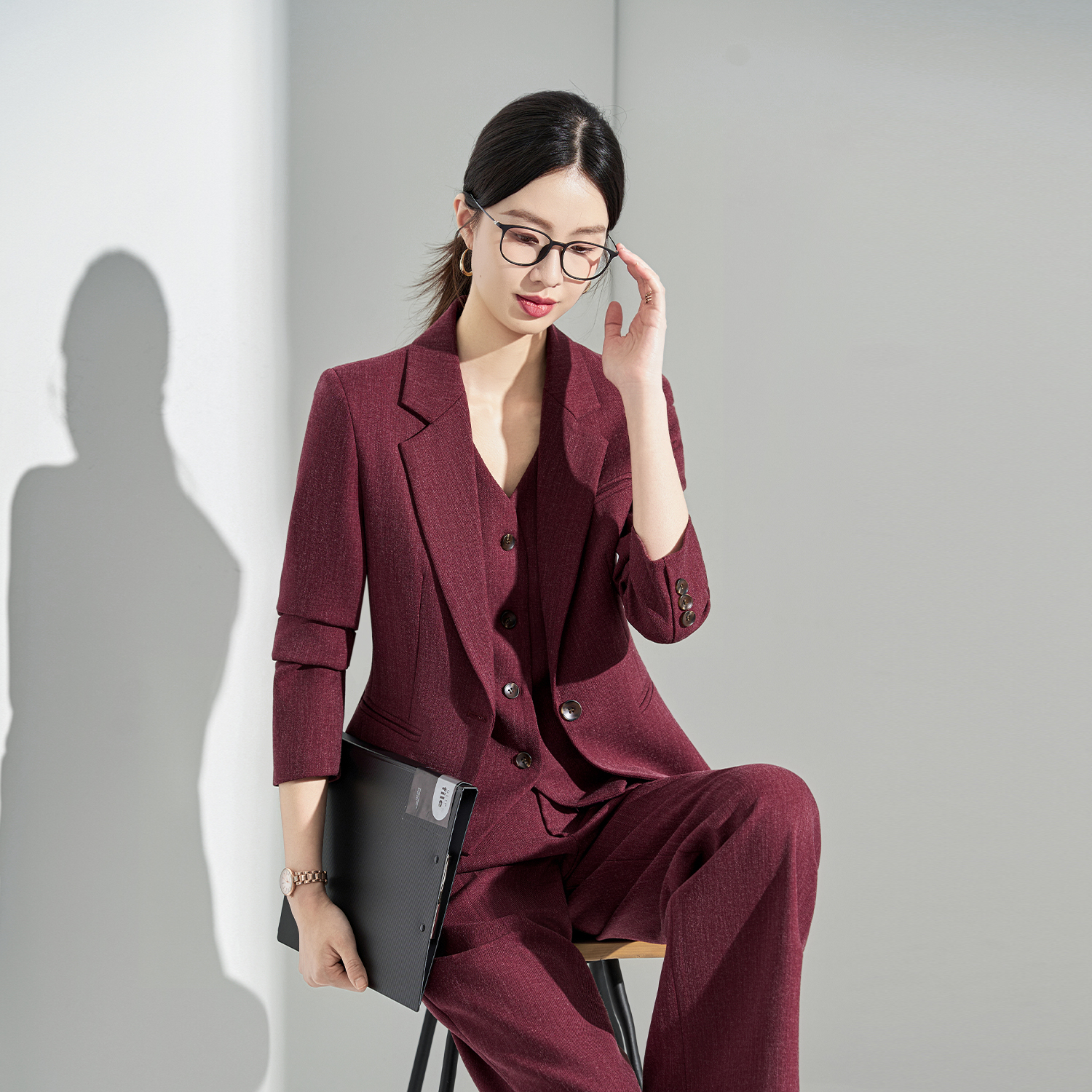 西装套装女秋新款气质枣红色职业装女神范商务职场正装西服A8628