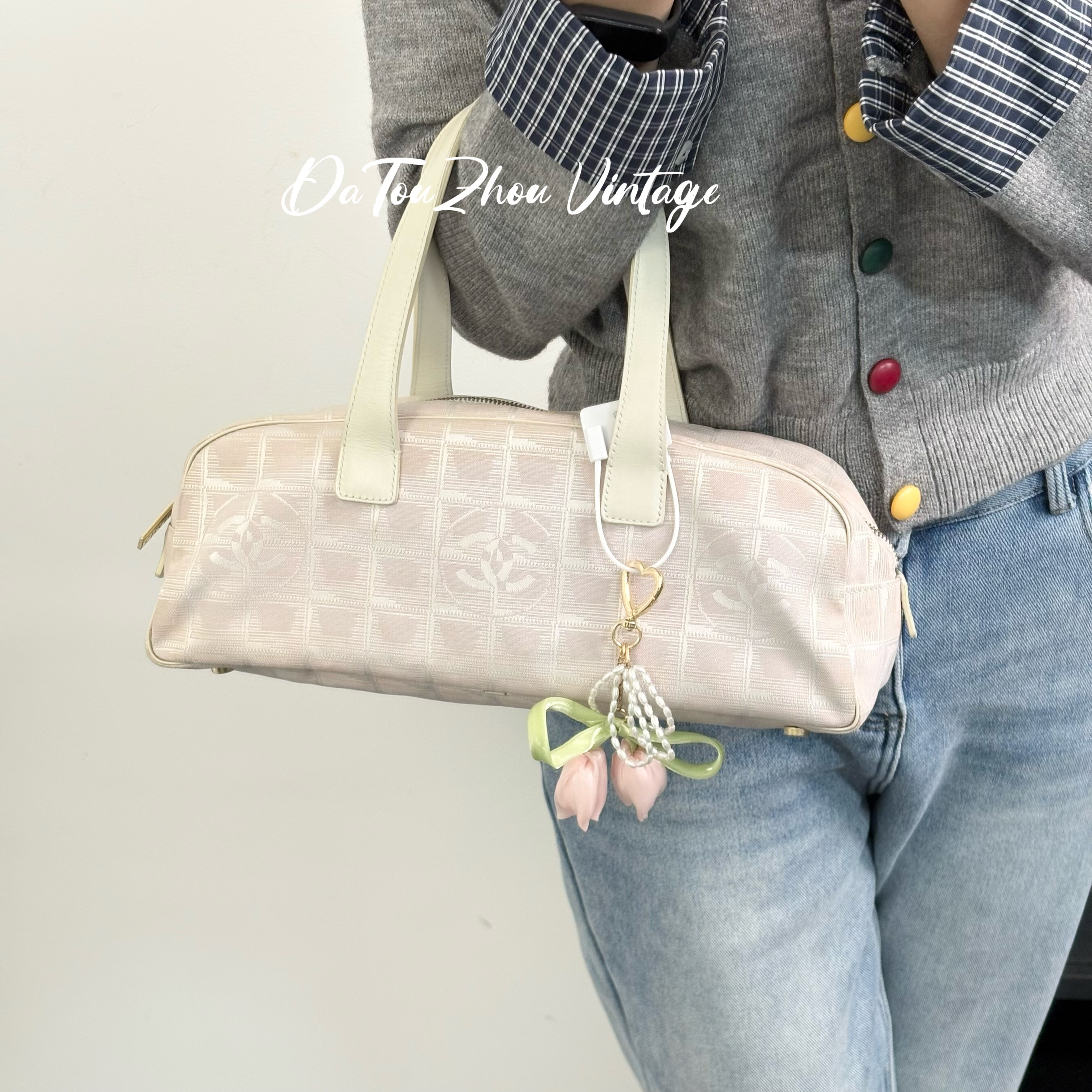 95新 Chanel/香奈儿 粉色冰格手提单肩包ala 