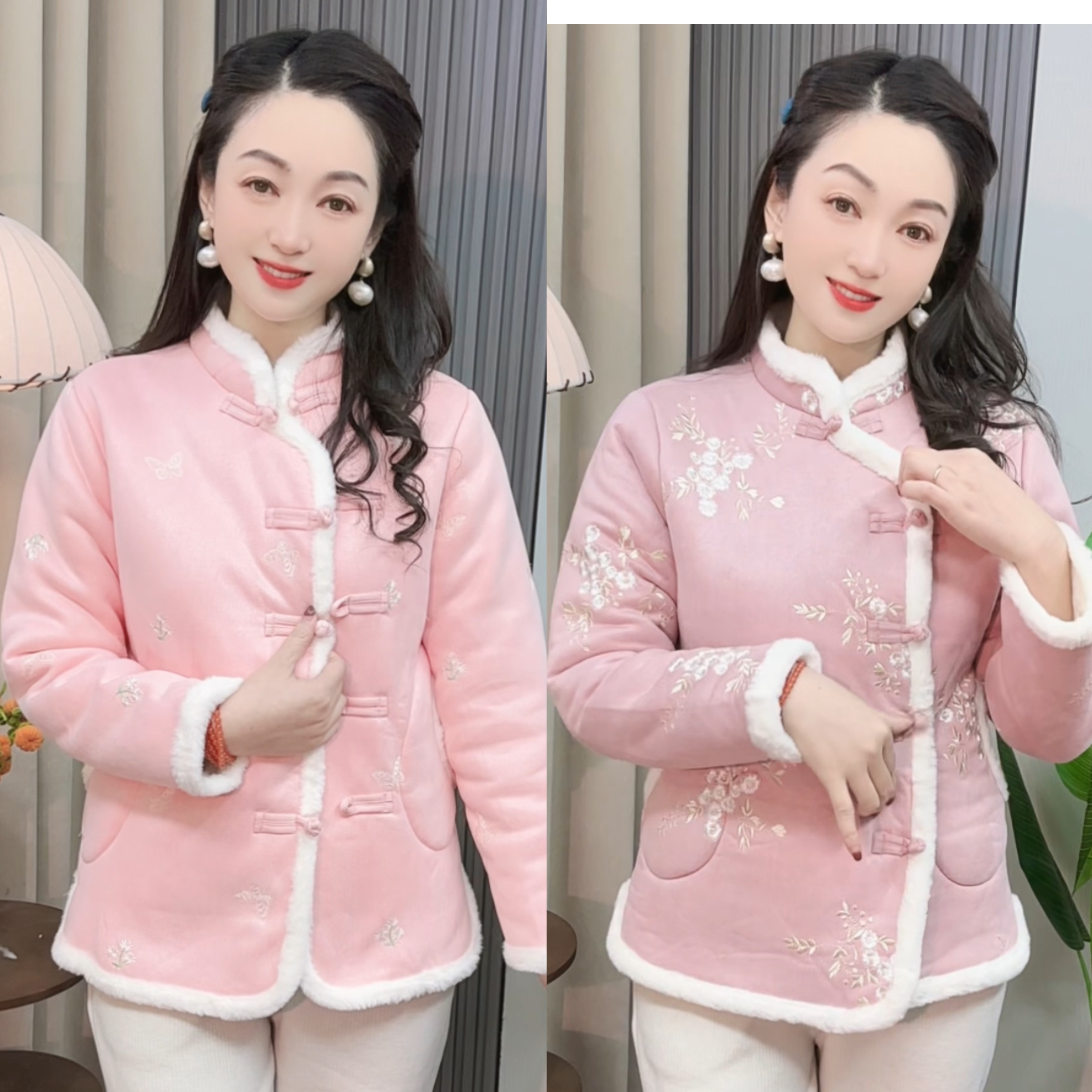 2025女装冬季加绒加厚棉衣棉服国风盘扣保暖外套短上衣女