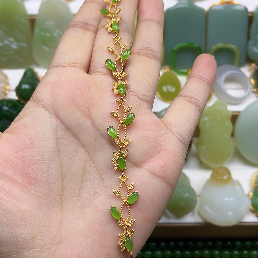 银S925镶嵌手链和田玉（碧玉）