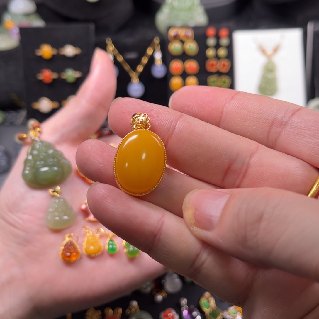 蜜蜡颈饰银S925镶嵌小*好