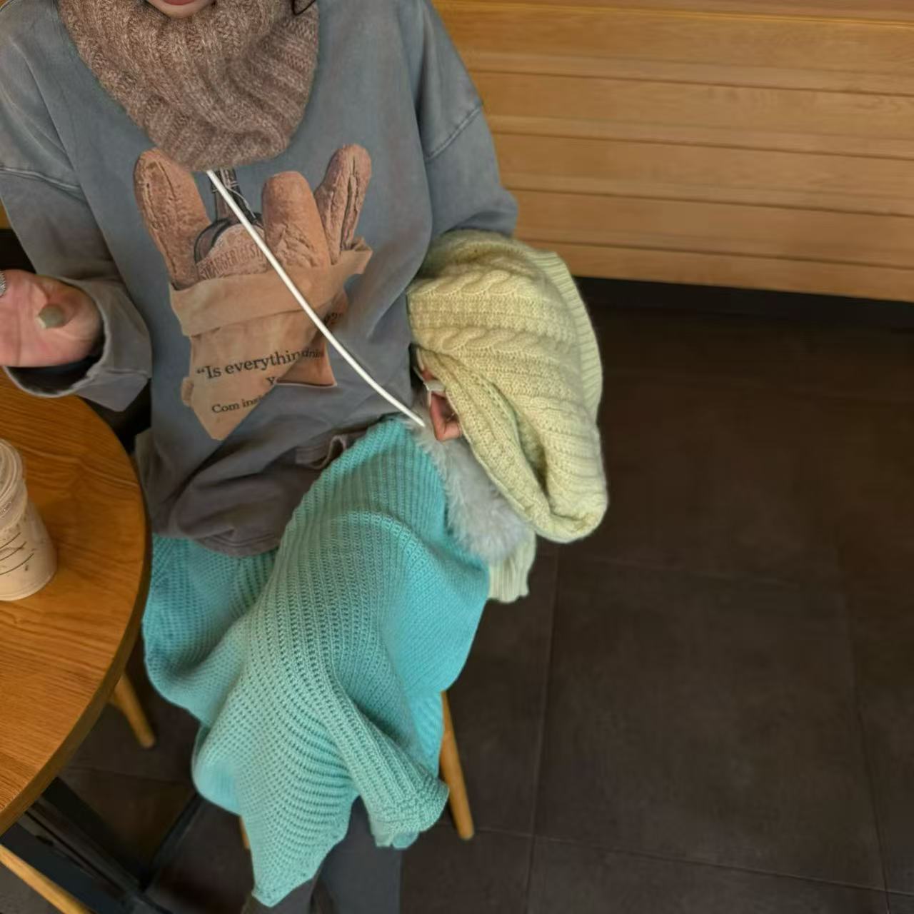 TOMATO-韩系高克重毛圈做旧炒色卫衣/松紧腰针织勾线半裙