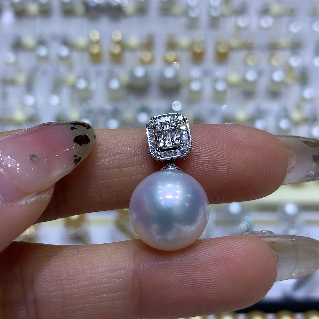 海水珍珠吊坠(不含链)18K金镶嵌14/15mm澳白