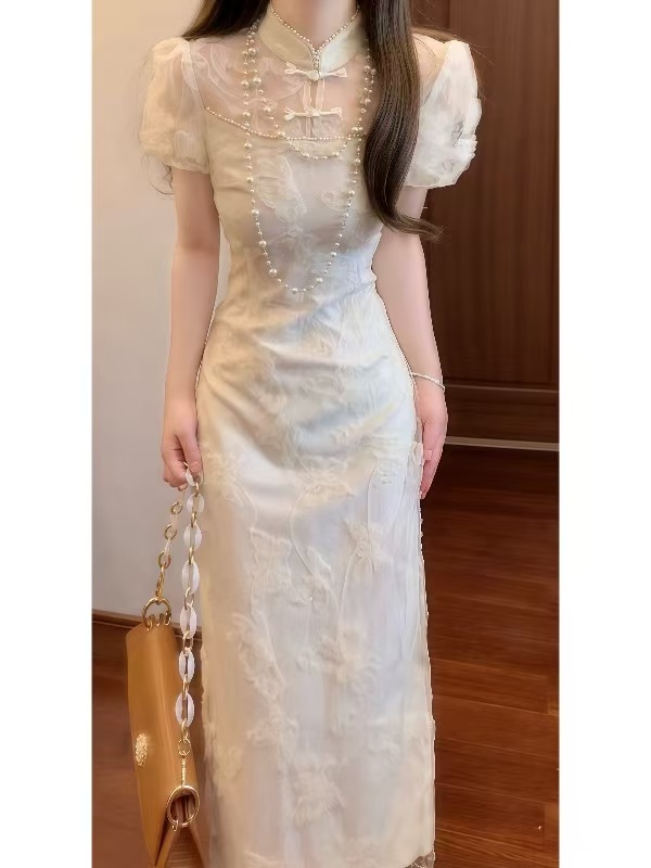 【061-070】芙蓉25春夏新款时尚百搭气质法式蕾丝收腰甜美连衣裙女