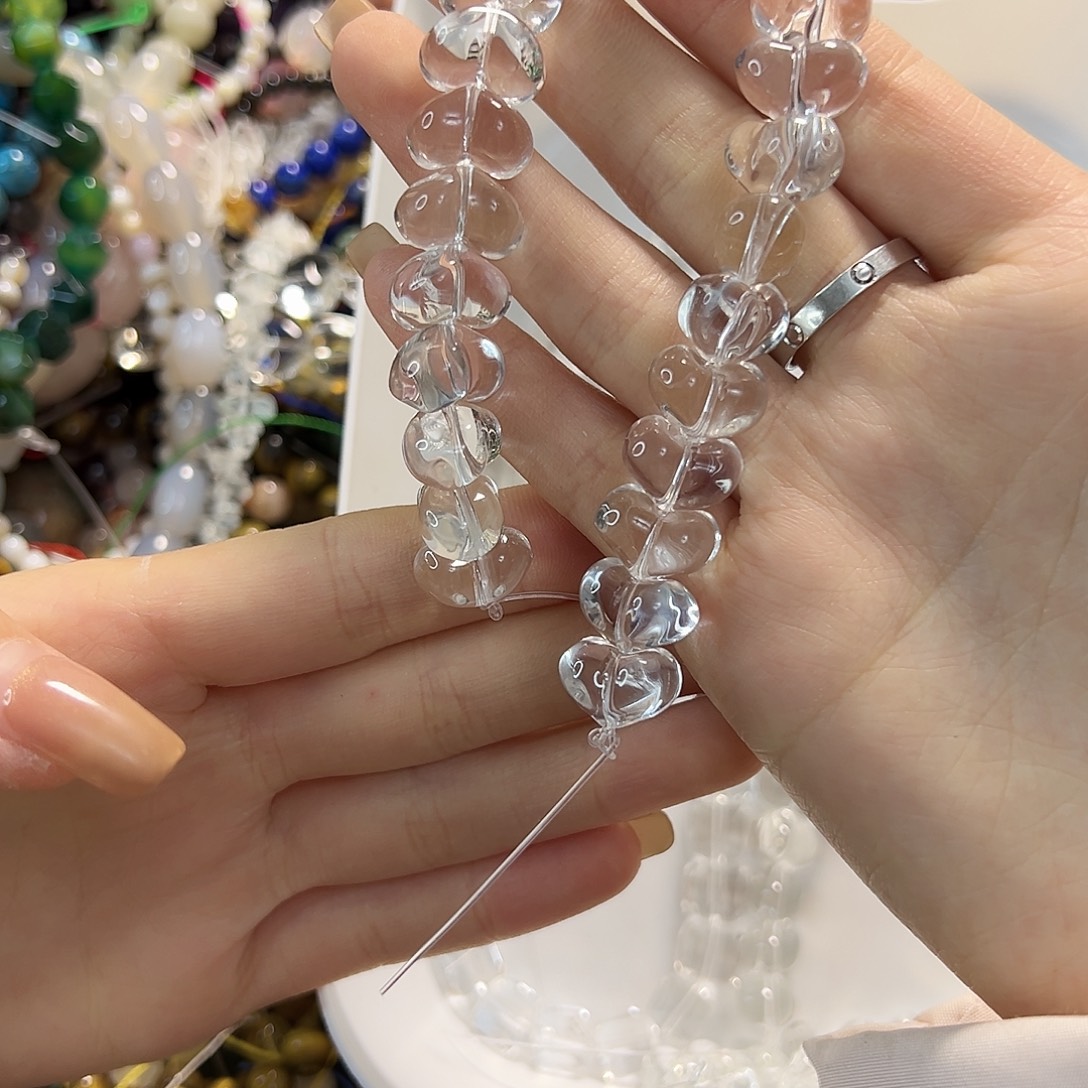 玛瑙/玉髓未镶嵌珠宝半成品压电白水屁桃爱心25颗