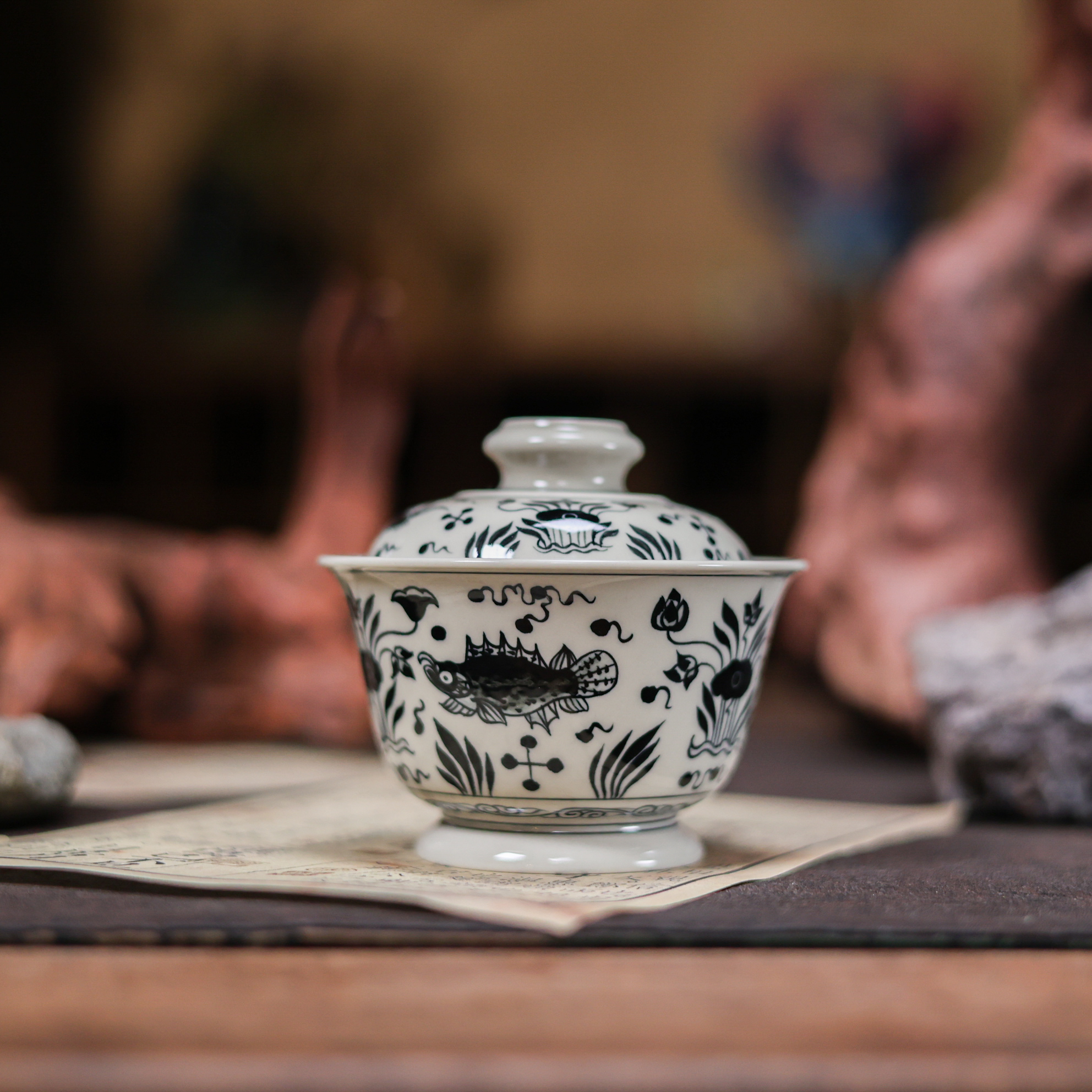 阿茶 鱼藻盖碗（墨冉S0029）