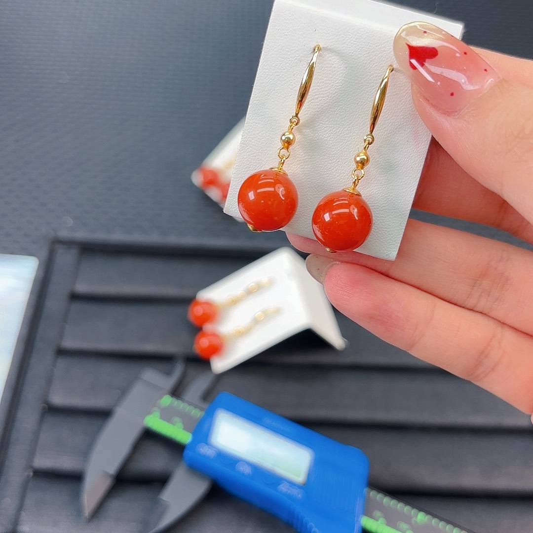 银S925镶嵌南红玛瑙耳饰阿东寨耳环卡12