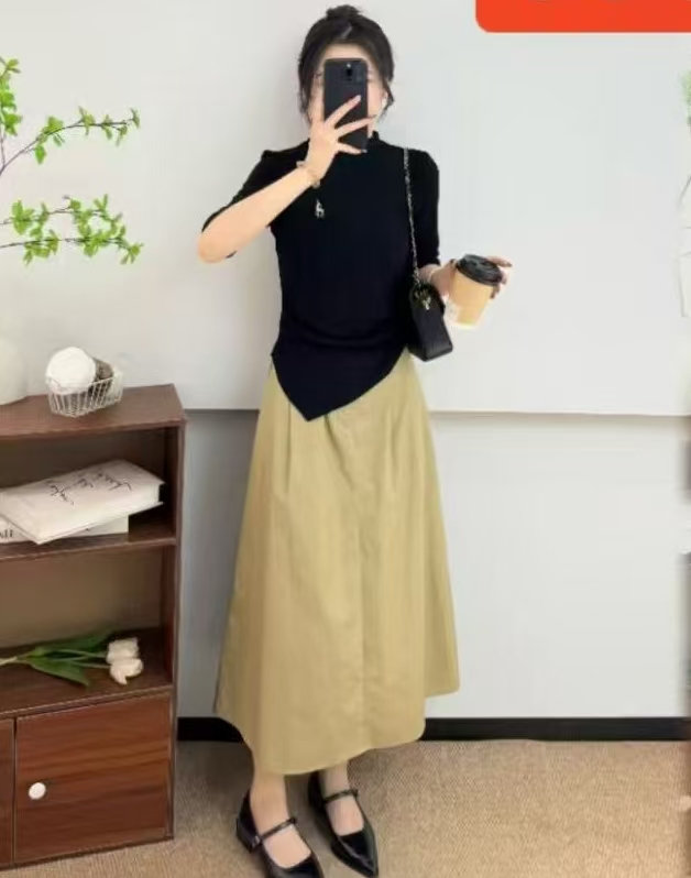 63053款秋季新款高龄不规则上衣+半身裙套装