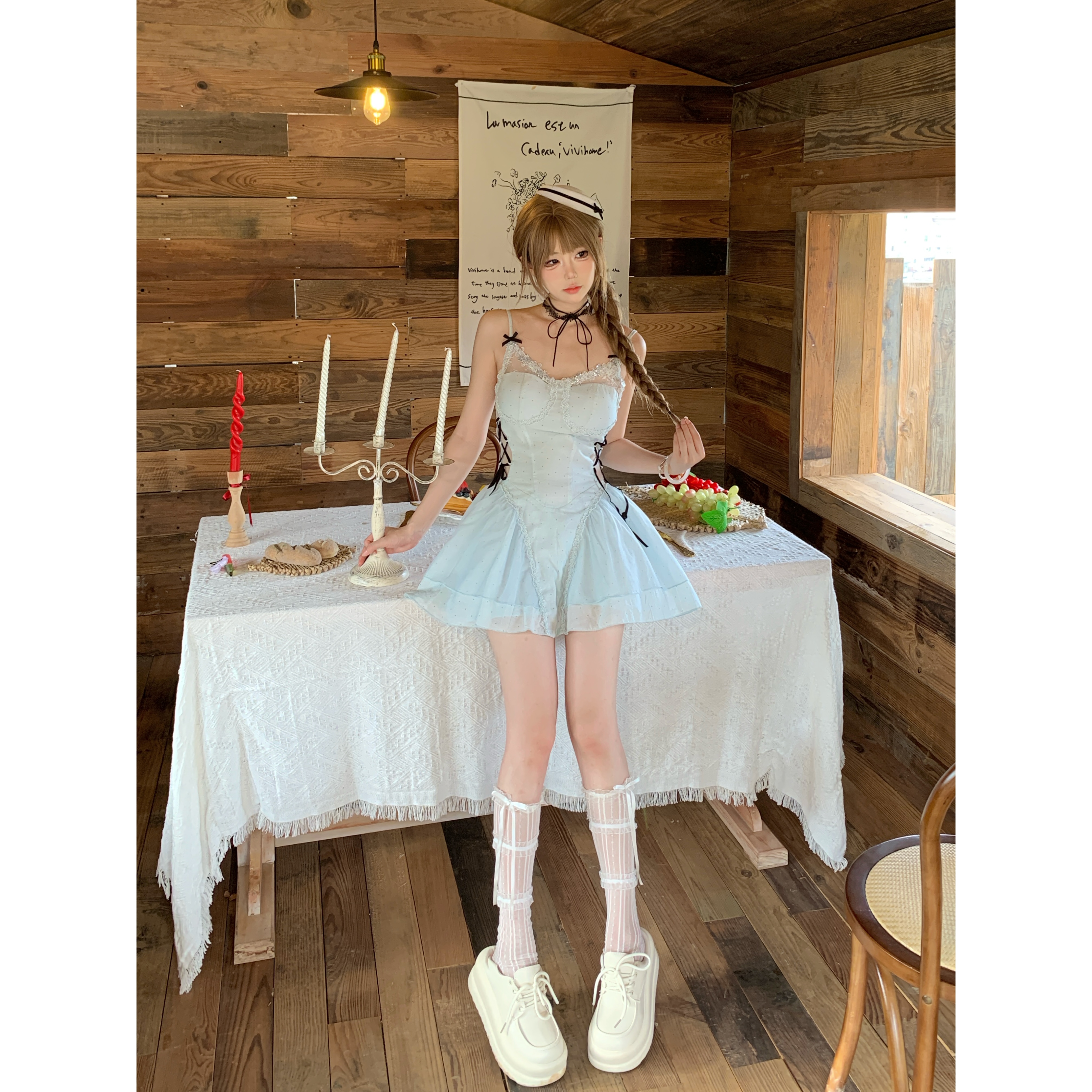 甜辣风蕾丝吊带连衣裙夏季纯欲收腰裙子