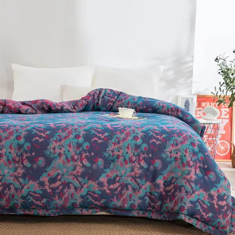 【紫色蝶舞-加厚冬被】全棉色织双层纱秋冬被可机洗