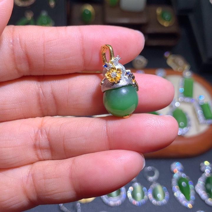 和田玉（碧玉）银S925镶嵌颈饰