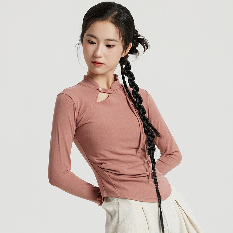 现代舞女立领复古斜襟盘扣中国风旗袍领舞蹈练功服长袖上衣