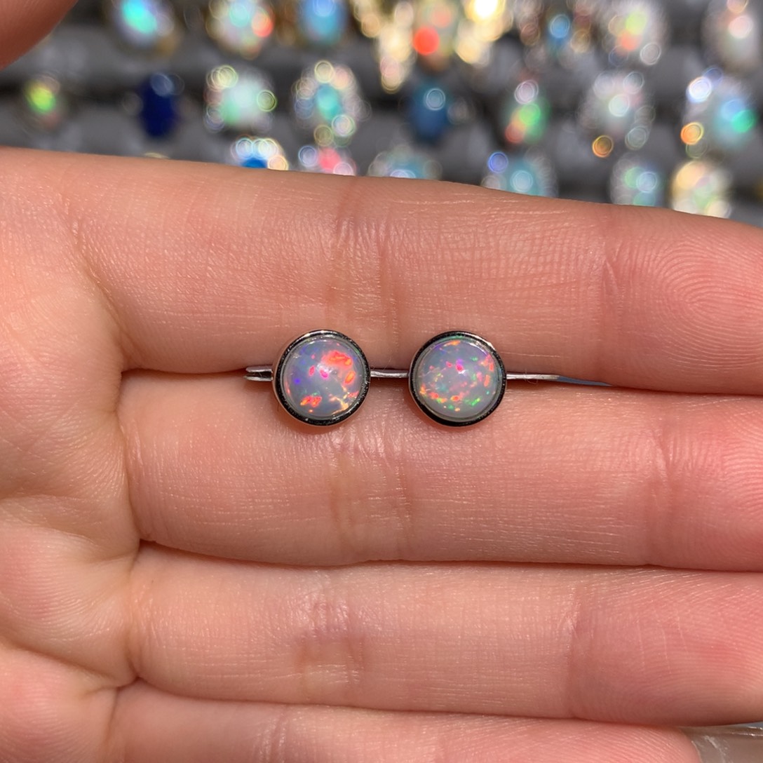 欧泊K福利耳钉银S925镶嵌