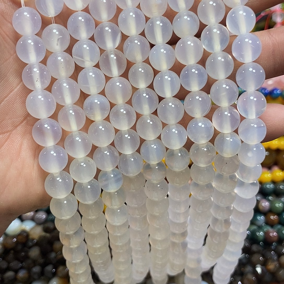 玛瑙/玉髓未镶嵌珠宝半成品荔枝冻白玛瑙一条卡10m