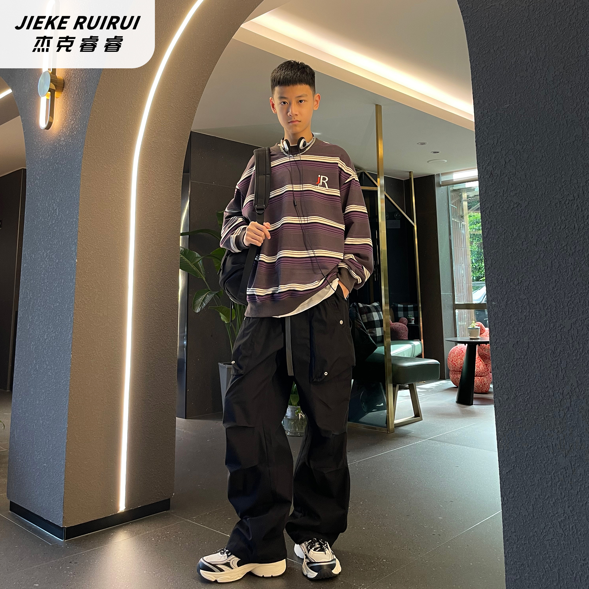 3614【睿】秋季条纹长袖T恤中大童亲子装休闲条纹打底衫杰克睿睿