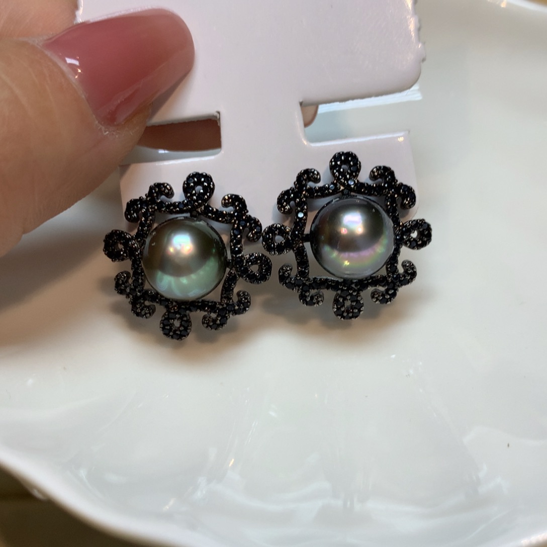 海水珍珠耳饰银S925镶嵌
