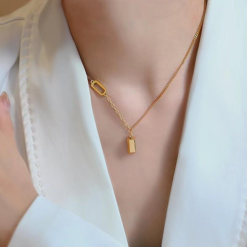 铜合金项链 【爆富项链】小方砖项链女不掉色气质实心字母锁骨链