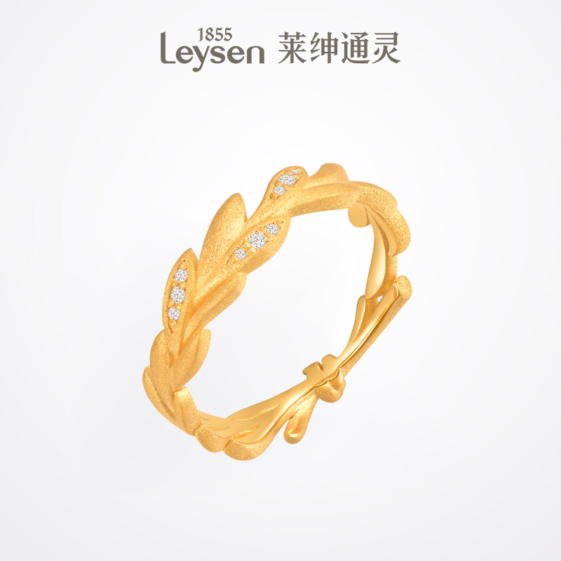 【门店同款】莱绅通灵月桂女神足金黄金戒指 传世金