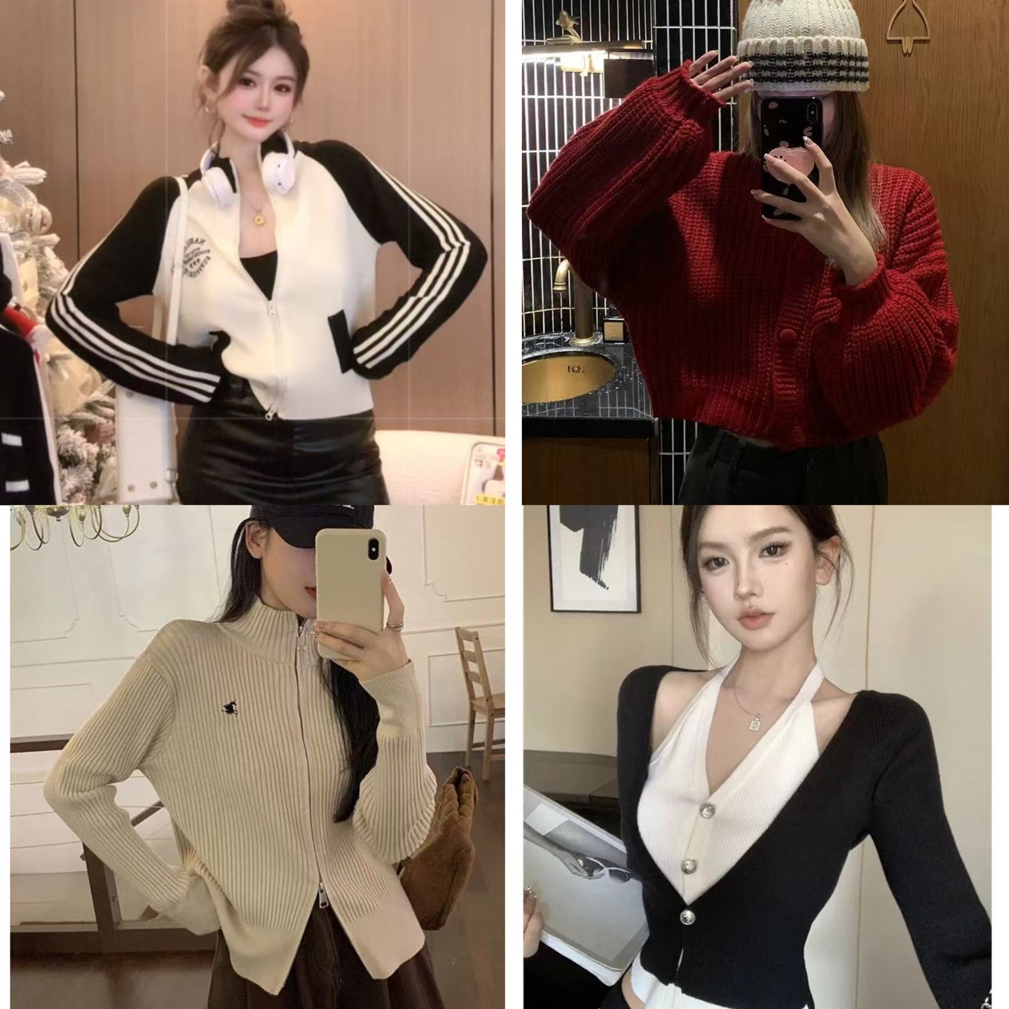 【合集】高腰修身短款小个子显瘦长袖针织上衣时尚冬季百搭