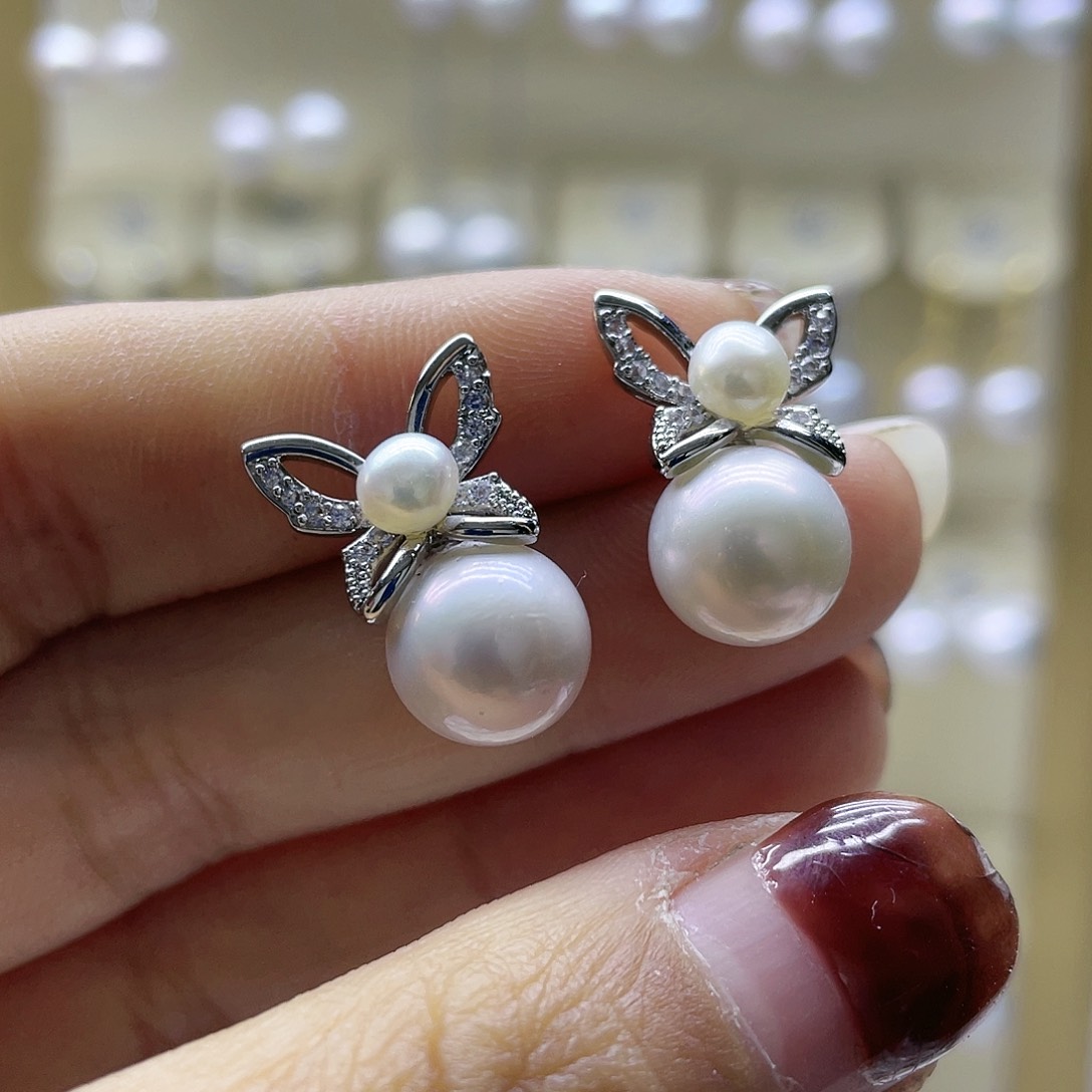 淡水珍珠耳饰银S925镶嵌