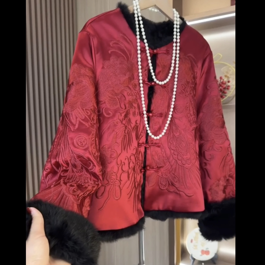 梦回大唐】新款秋冬季新中式圆领上衣加厚兔毛保暖外套087