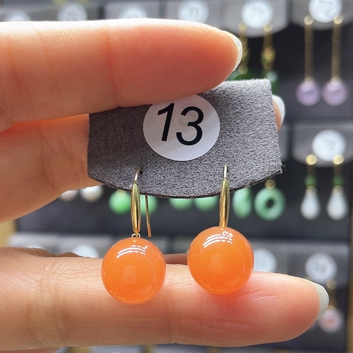 南红玛瑙耳饰18K金镶嵌