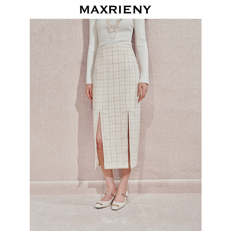 【CiCi专属】MAXRIENY宫廷刺绣开衩铅笔裙秋半裙气质感拜年服