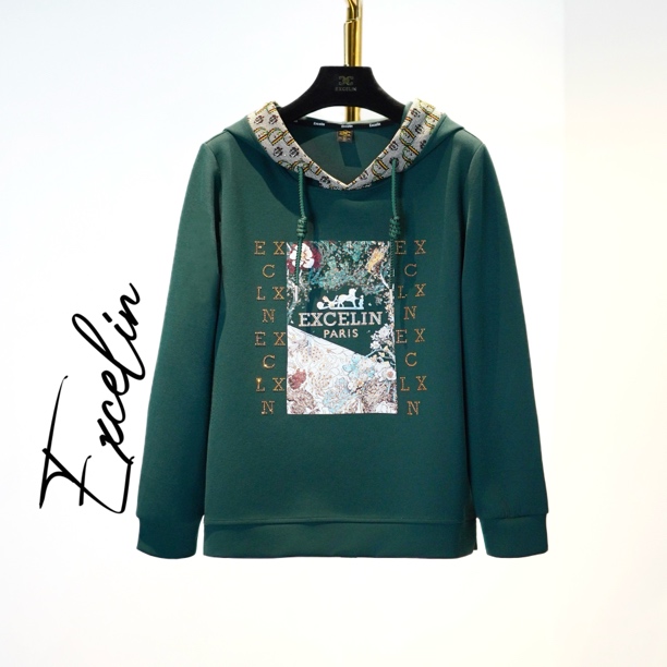 【赛普静绿连帽卫衣】秋季新款高档时尚显瘦减龄套头休闲女上衣