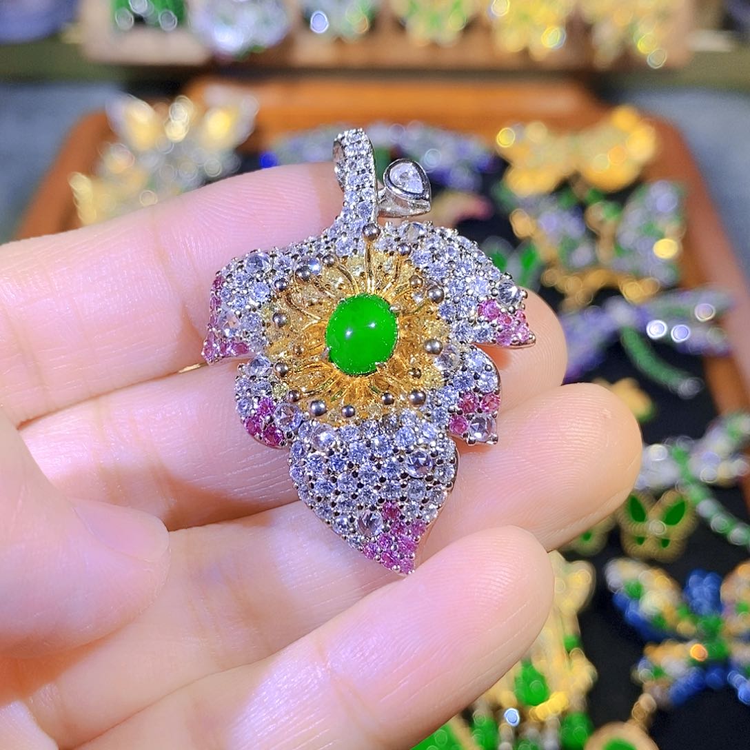 吊坠(不含链)银S925镶嵌翡翠