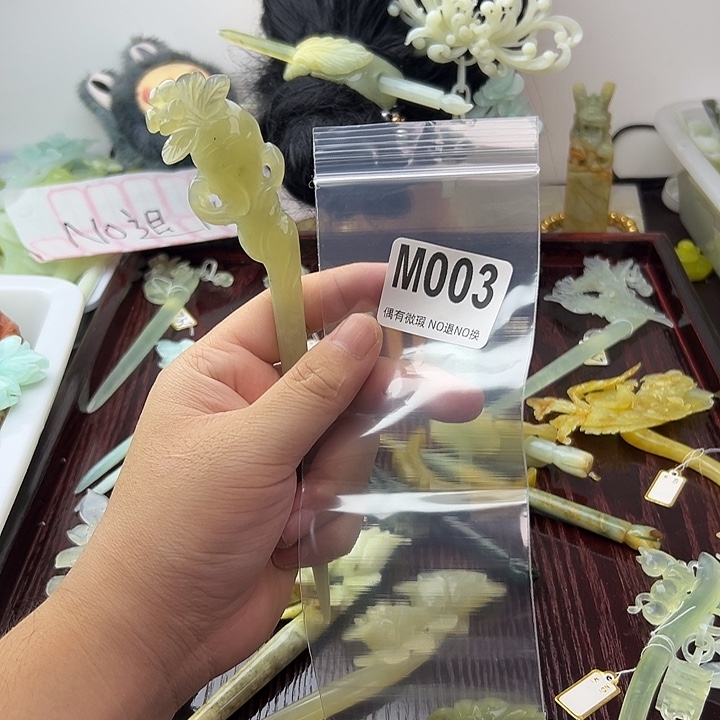 合金蛇纹石玉发饰小***啊