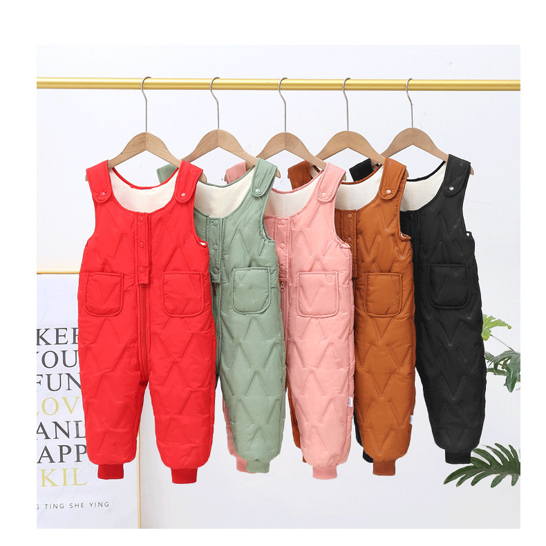 儿童棉裤背带裤中小童拉链保暖裤冬季加绒开裆连体裤外穿宝宝衣服