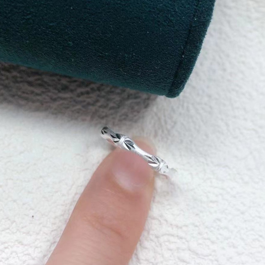 足银戒指 s999足银竹节竹叶戒指女复古轻奢高级感新中式小众素圈