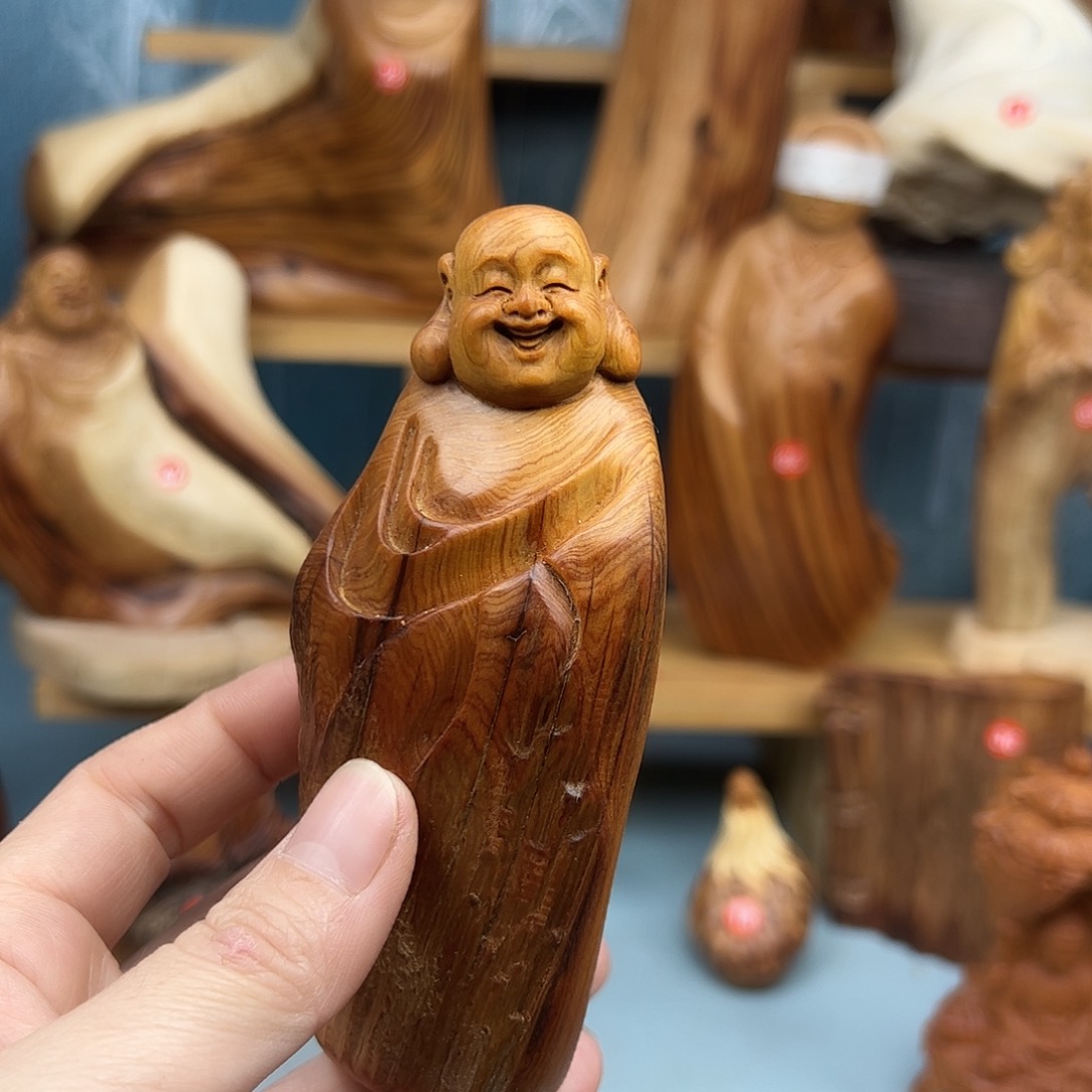 木钓***狂柏木摆件手把件
