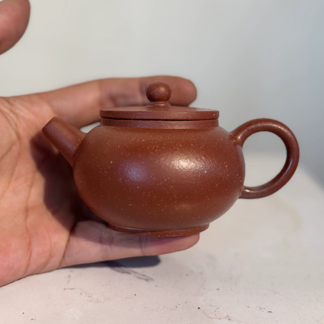 宜兴紫砂壶原矿孟臣老朱泥台湾回流独孔高盖墙平盖120CC小品