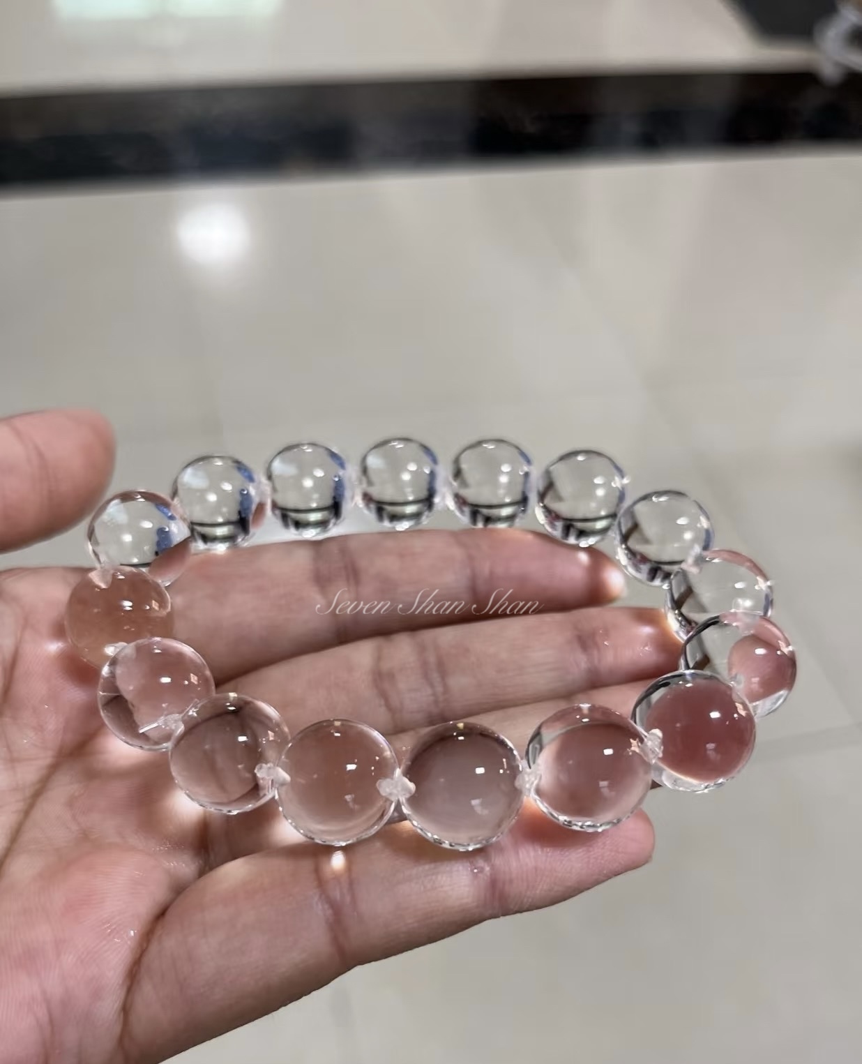 纯天然8A毕业级白水晶牛鼻孔高品质高净度10mm12mm上等白水晶手串