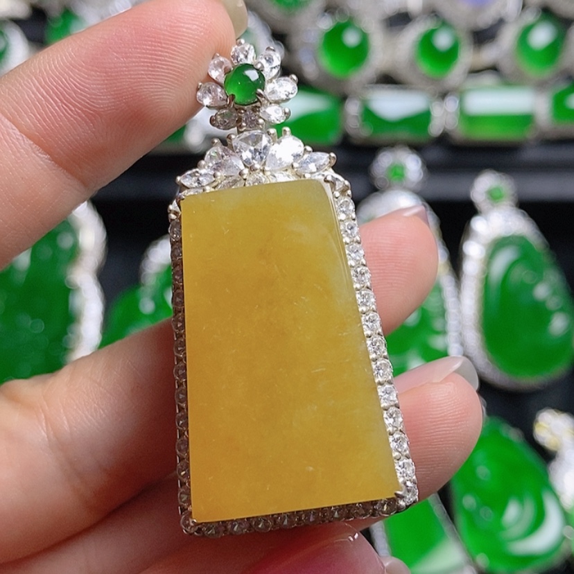 【闪购商品】翡翠挂件银S925镶嵌无事牌