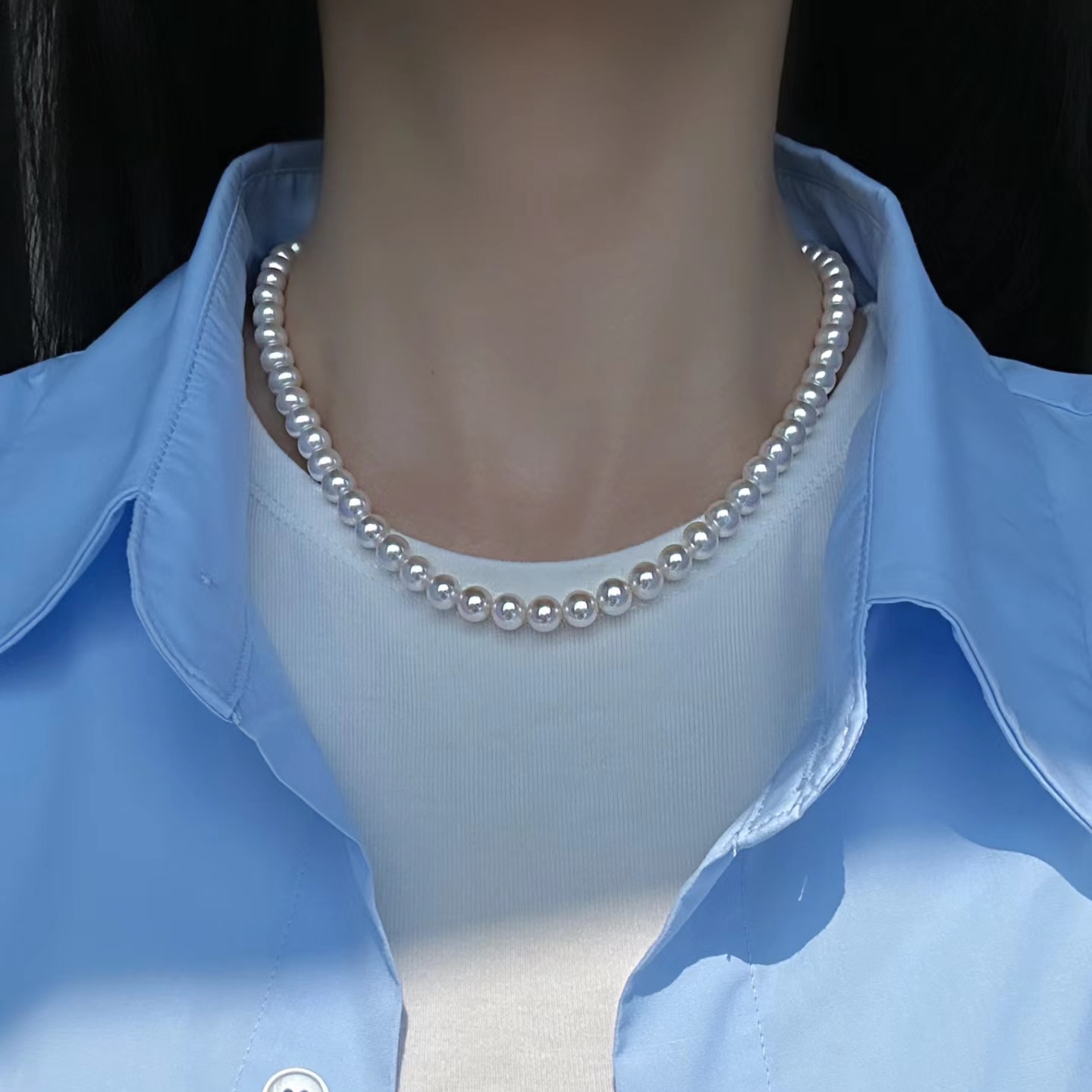 【薇拉特选天女级】18k极光6-7mm项链圆珠微瑕淡水ak天然珍珠项链