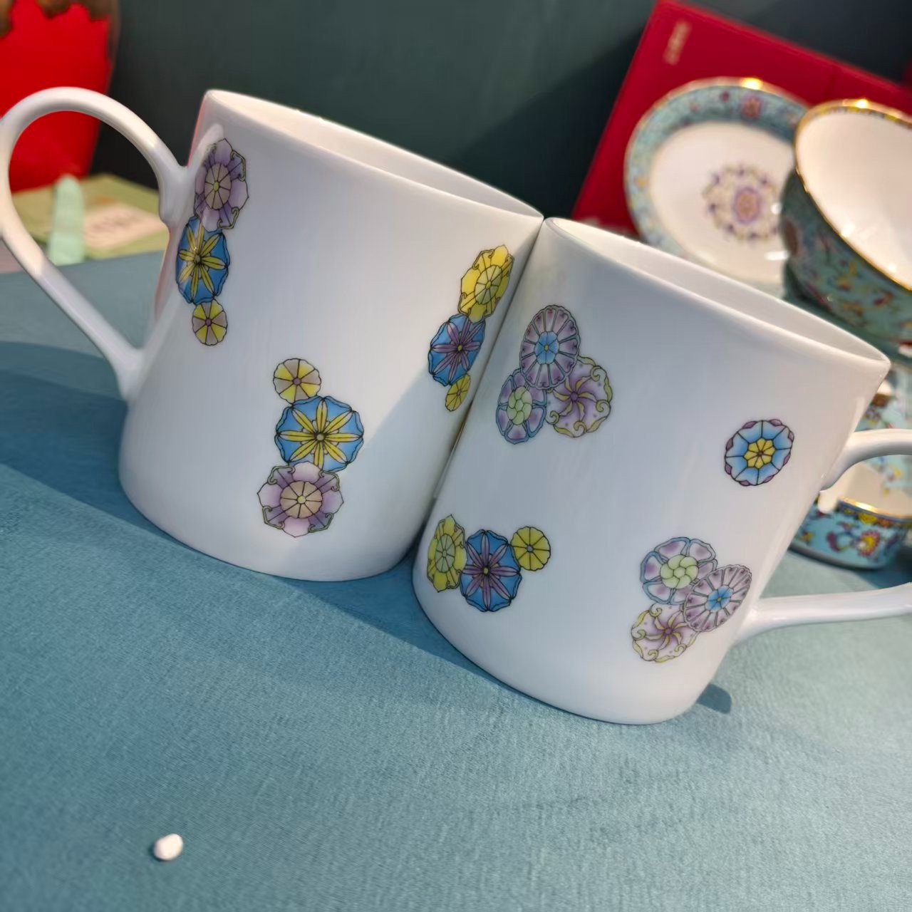 景德镇餐具【微瑕尾货】皮球花马克杯2个