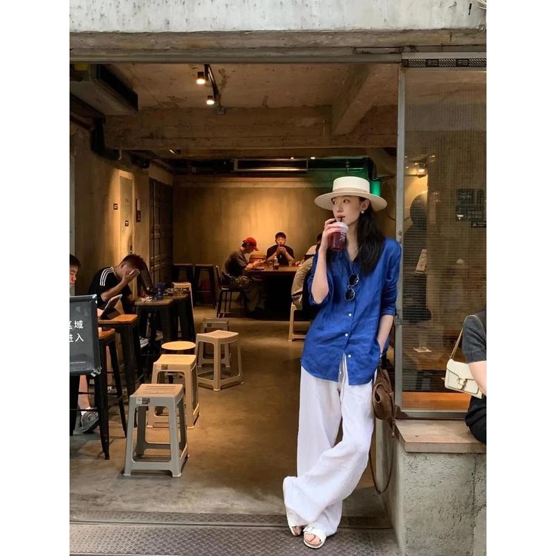 春夏两色亚麻衬衫防晒开衫外套女设计感宽松棉麻外搭上衣ins
