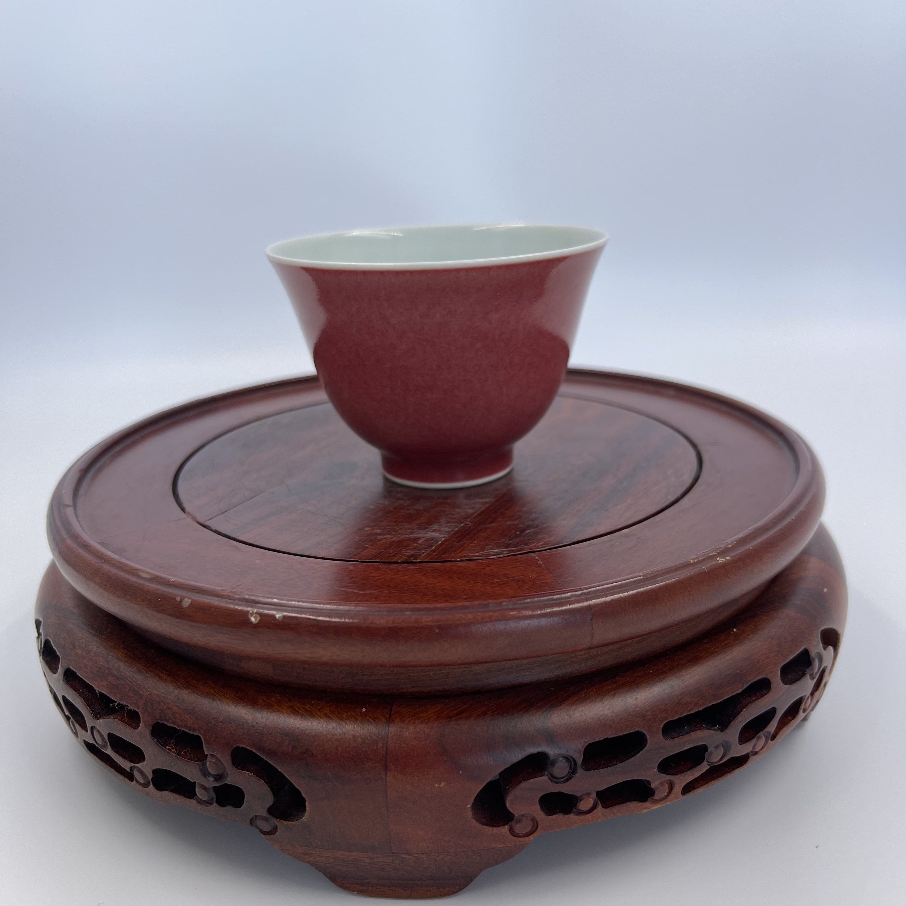 豇豆红釉杯   高6公分 口径7.5公分 全品  