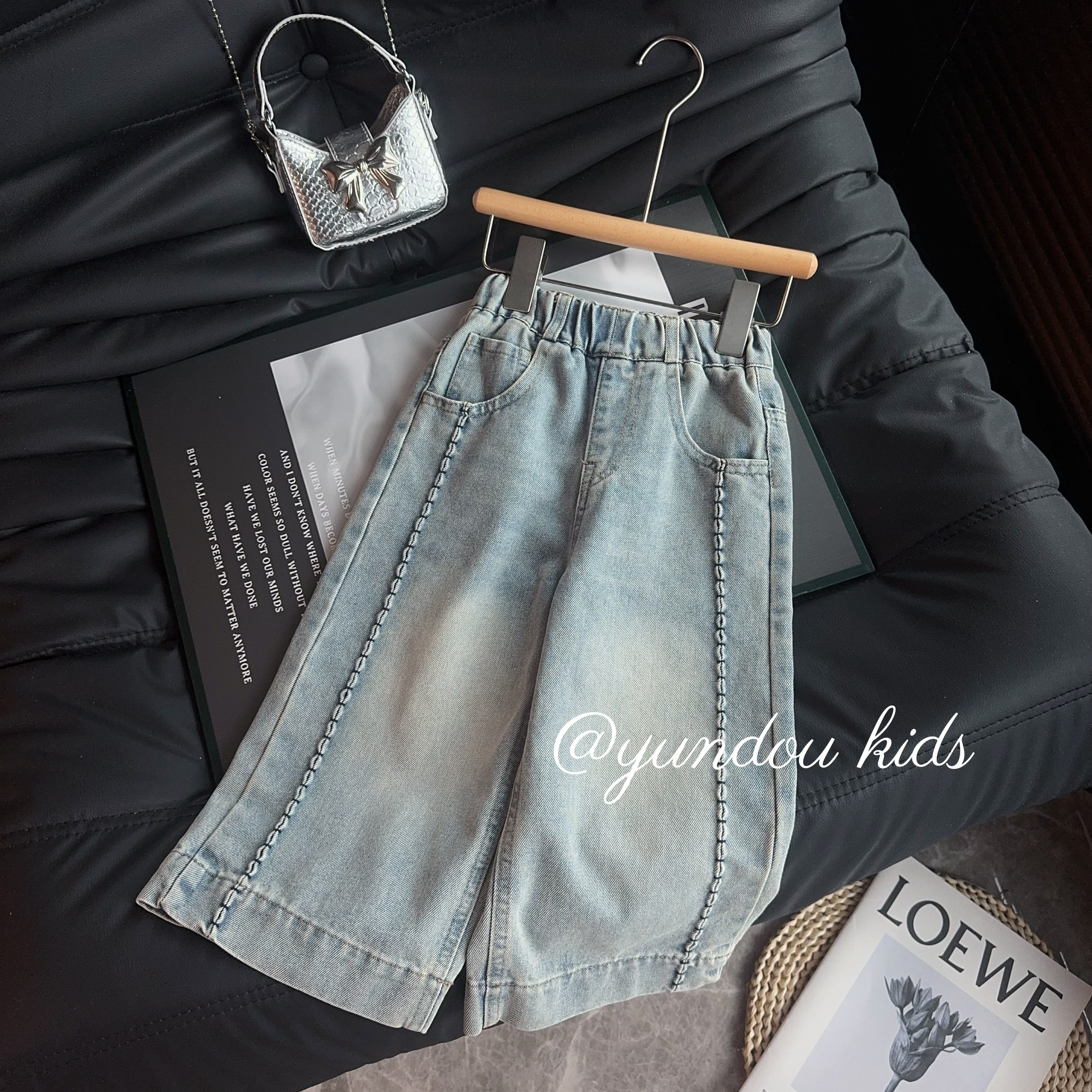 女童2025新款牛仔裤儿童加绒款新款时尚休闲百搭直筒阔腿裤