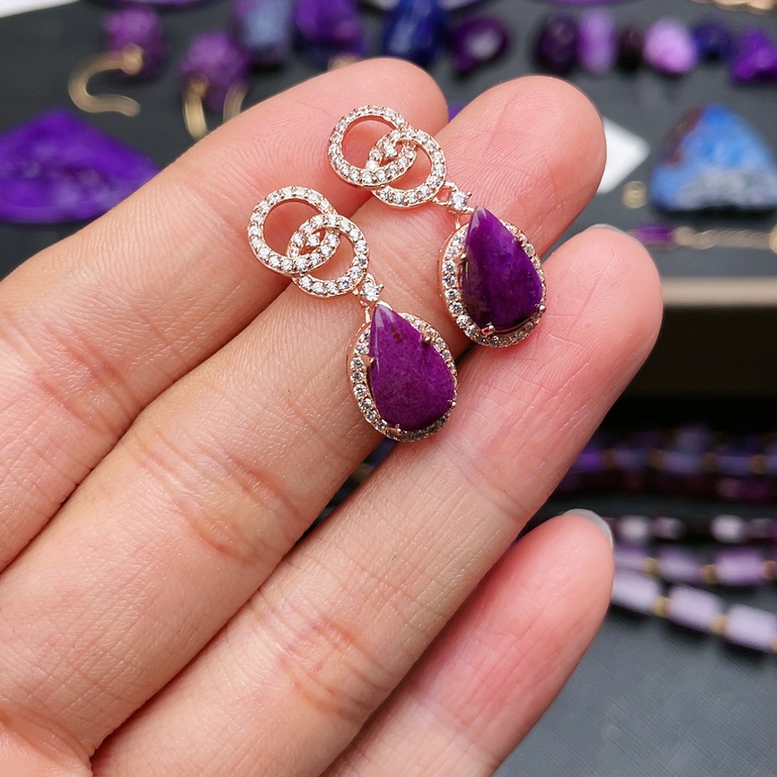 苏纪石（舒俱来）耳钉银S925镶嵌