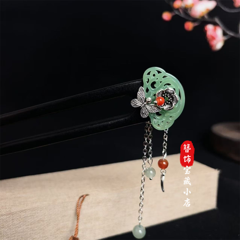 a926【如意蝴蝶】15公分U型原创新中式风发簪百搭古装旗袍簪发发