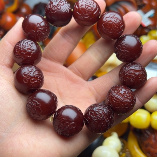 琥珀（花珀）手串未镶嵌蜜蜡